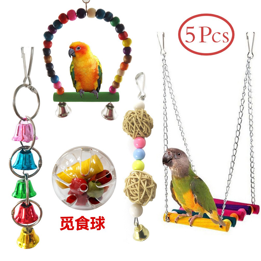 Set 5 Đồ Chơi Hộp Đựng Thức Ăn Bằng Da Cho Vẹt