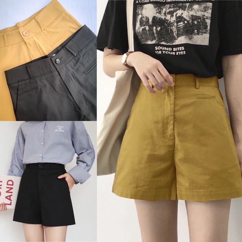 Quần đùi short nữ lưng cao kaki túi mổ (Hàng có sẵn)