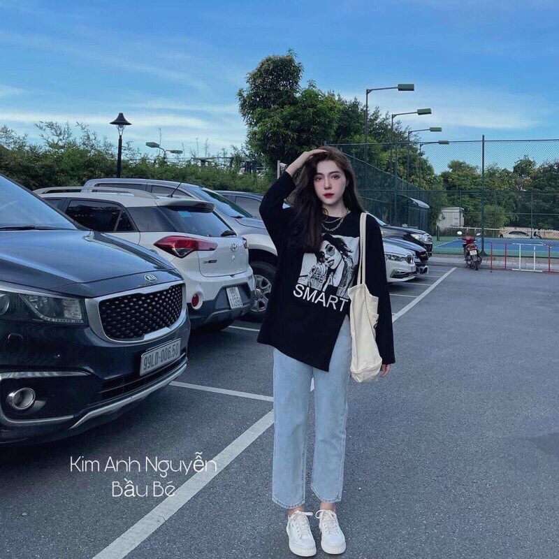 Áo thun dài tay Cô Gái sẻ tà