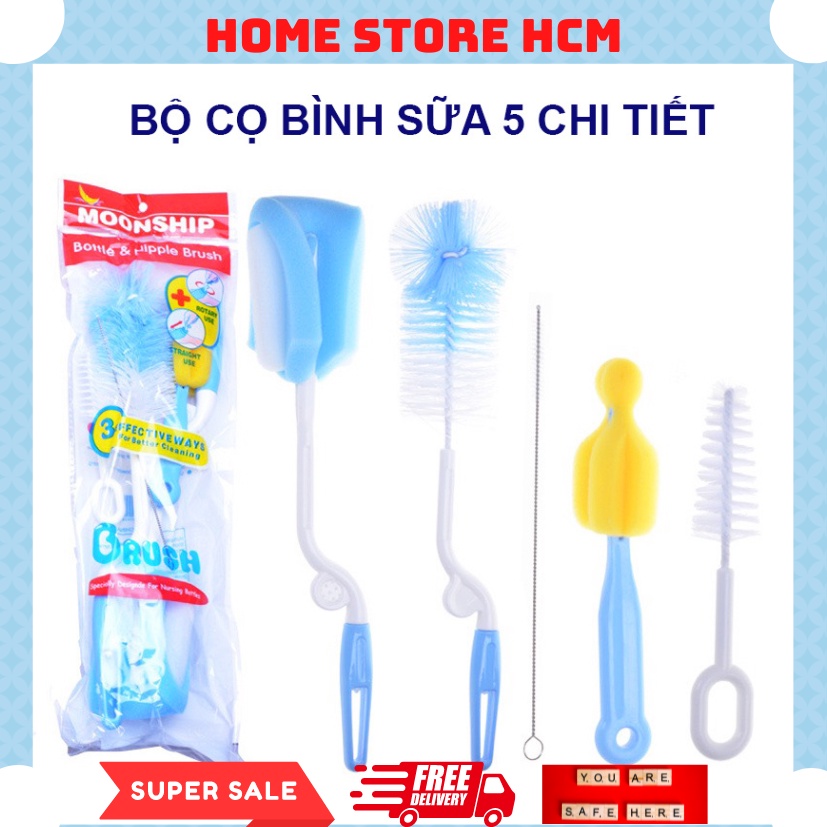 Bộ Cọ Rửa Bình Sữa Núm Ti 5 Chi Tiết tay Cầm xoay 360 Độ