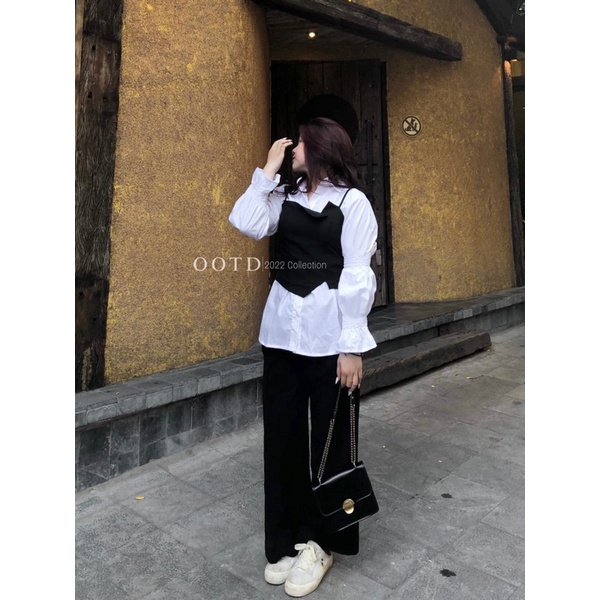 Set áo sơ mi bigsize kèm croptop vạt lệch