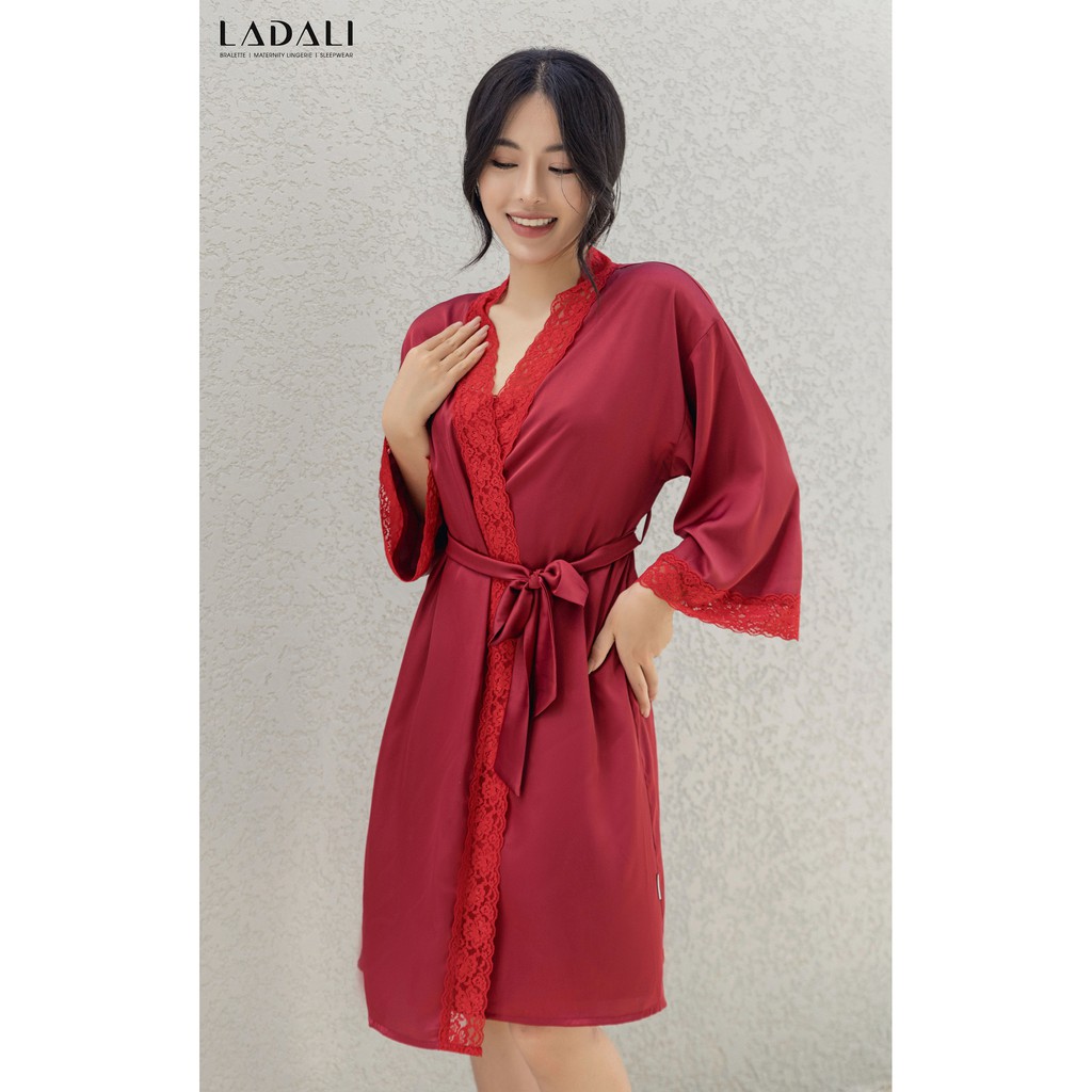Áo Choàng Ngủ Phi Bóng Kiểu Kimono Màu Đỏ Phối Ren Quyến Rũ Hàng Thiết Kế Ladali