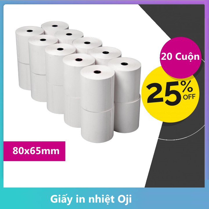 Bộ 20 Cuộn Giấy In Nhiệt Oji Khổ K80 Cho Máy In Bill Đường Kính 65mm (80mm x 65mm) | BigBuy360 - bigbuy360.vn