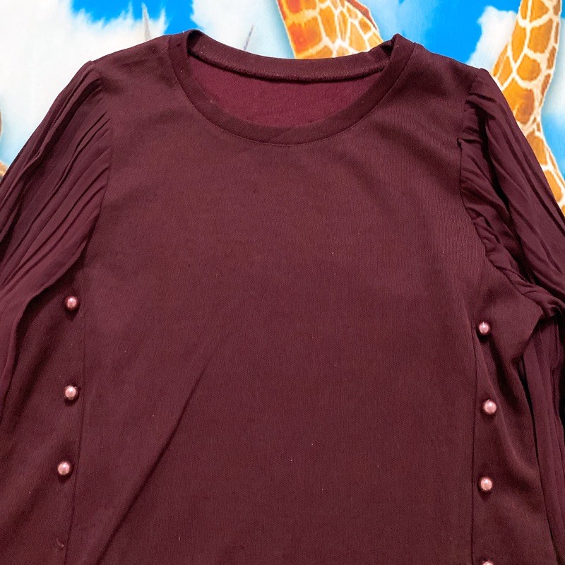 Size XL đầm thun đỏ đô suông tay voan xếp li hạt 2 bên | BigBuy360 - bigbuy360.vn