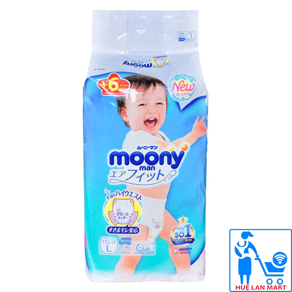 [CHÍNH HÃNG] Bỉm - Tã Quần Moony Man for Boy Size L44 (Cho bé trai 9-14kg)