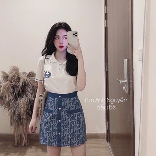 SET ÁO CỔ BẺ CHỮ B MIX CHÂN VÁY XANH PHỐI CÚC SIÊU XINH