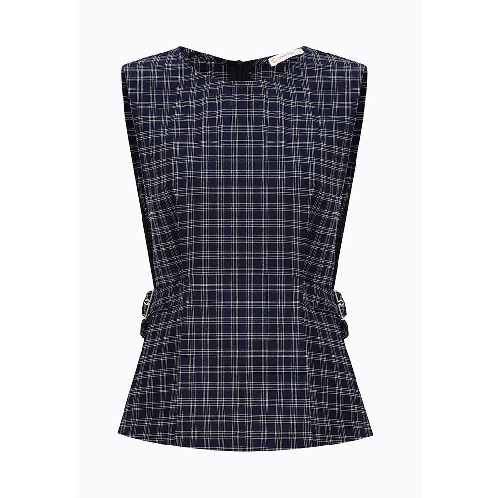 Áo gile cổ tròn, xẻ sườn, cài dây đai VIENNE TRAN V65G18T033 (Xanh Dương/ Xanh sọc) | BigBuy360 - bigbuy360.vn