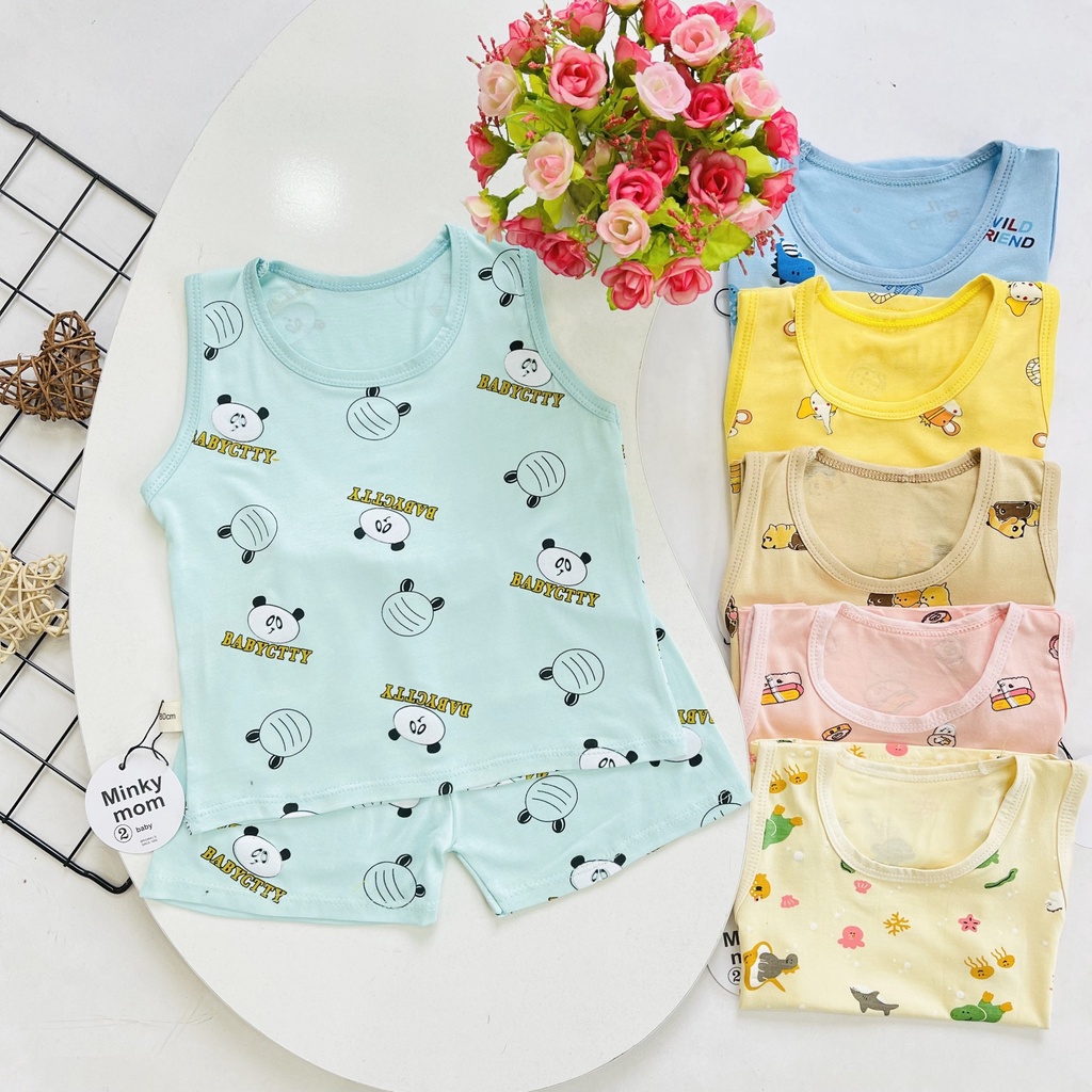 quần áo trẻ em ba lỗ, bộ sát nách minky mon thun lạnh cho bé trai bé gái hàng tui zip chuẩn bao đẹp