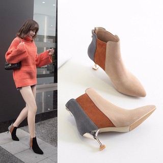 Giày bốt mũi nhọn cao gót kiểu dáng trẻ trung sành điệu cho nữ