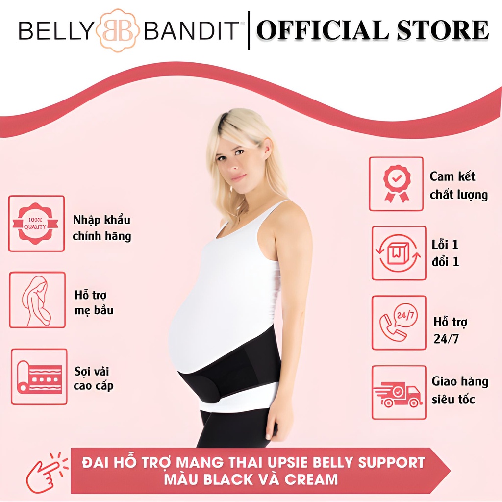 Đai đỡ bụng hỗ trợ mang thai Upsie Belly. Chính hãng Belly Bandit, Mỹ. Giảm đau, giảm áp lực nên bụng, lưng