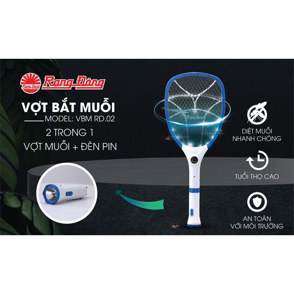 Vợt muỗi điện tử Rạng Đông tích hợp 2 trong 1: vợt bắt muỗi và đèn pin - Sản phẩm chính hãng Rạng Đông