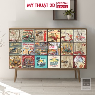 Decal gạch bông tranh hoạ vẽ dán quầy quán bar_HV81