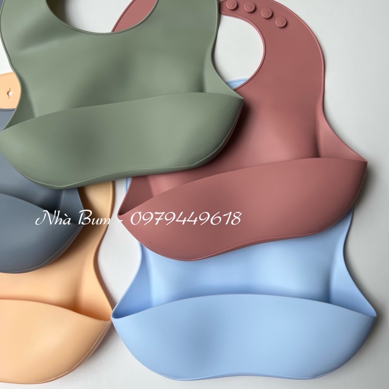 Yếm silicon trơn cho bé ăn dặm có máng hứng