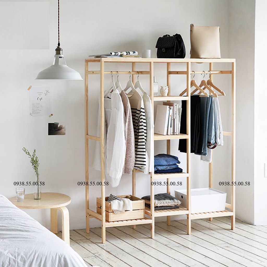 Tủ treo quần áo 3 gian gỗ Thông - Kệ treo quần áo 3 gian 👗 GIÁ XƯỞNG 👗