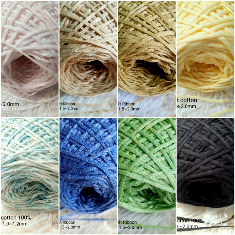 100gr Sợi dệt cotton dẹp, sợi ribbon, thêu móc túi ví, mũ nón