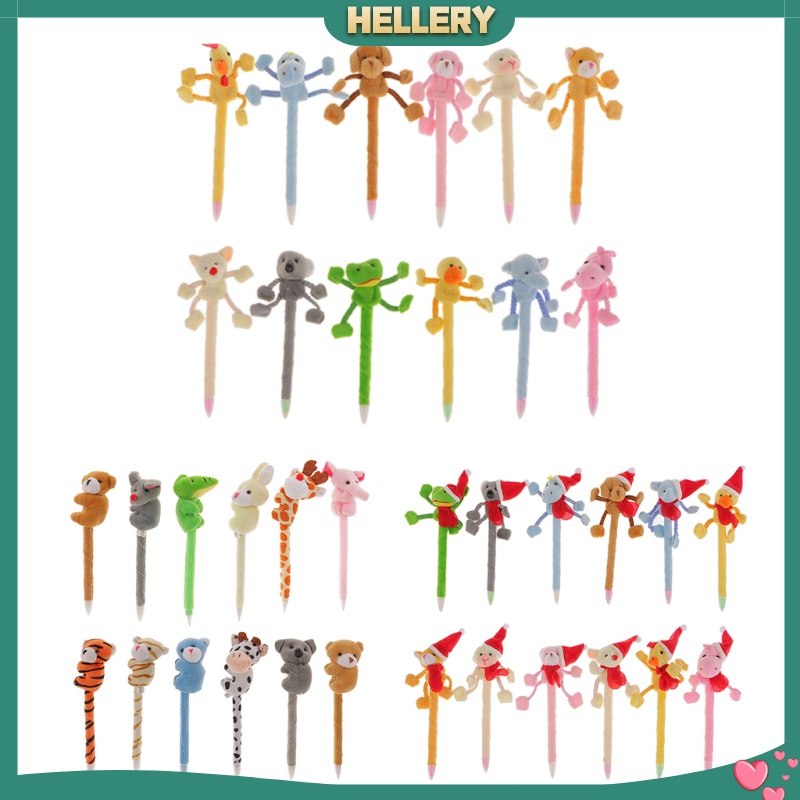 [HELLERY]12 Plush Zoo Animal Pens Ballpoint Fluffy Plushie Pens Kids School Accs