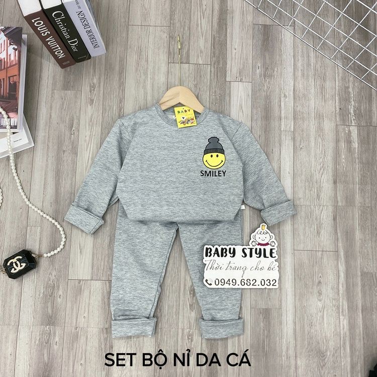 Bộ quần áo nỉ thu đông &quot;SSMILE&quot; 14-45kg cho bé gái 4-14 tuổi. Vải da cá dày dặn. Thoải mái. G38