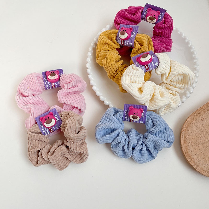 Dây cột tóc scrunchies vải len nhung họa tiết gấu mặt cười đáng yêu S14