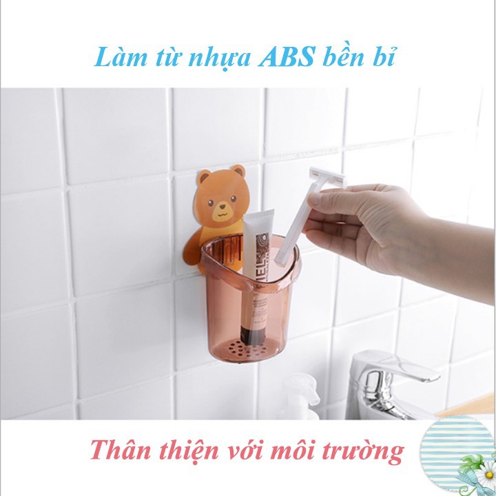 Cốc Gấu Dán Tường Phòng Tắm, Cốc Đựng Bàn Chải, Kem Đánh Răng Cute Hình Gấu Gắn Tường Có Lỗ Thoát Nước Tiện Lợi