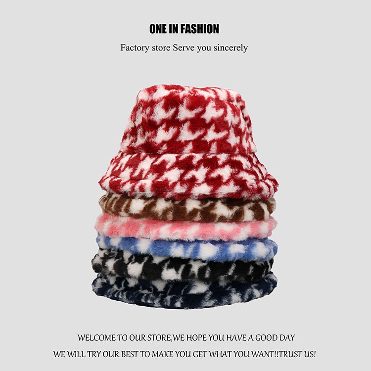 [SẴN]-☘ Mũ nón bucket lông họa tiết Houndstooth phong cách Ulzzang (M25)