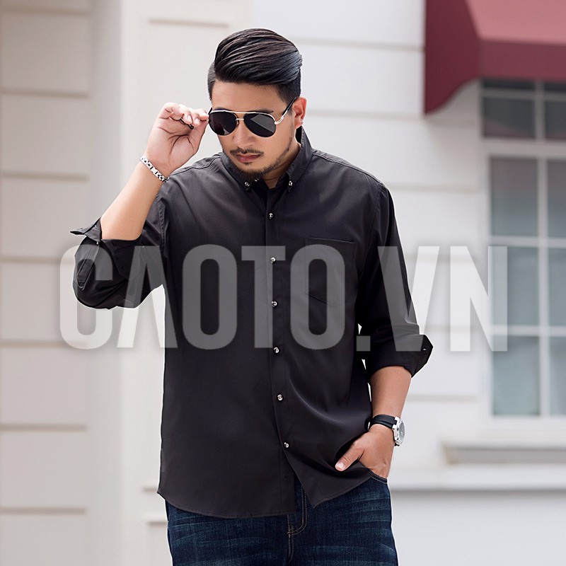 Áo Sơ Mi Trơn Size Lớn Nam Dài Tay Đen – Size 3XL 4XL 5Xl 6XL 7XL 8XL