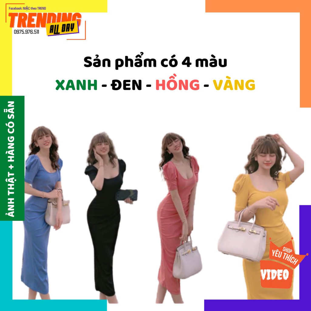 Đầm body dáng dài, đầm thiết kế cổ vuông tay phồng tôn dáng tôn da mặc bao chảnh bao sang | BigBuy360 - bigbuy360.vn