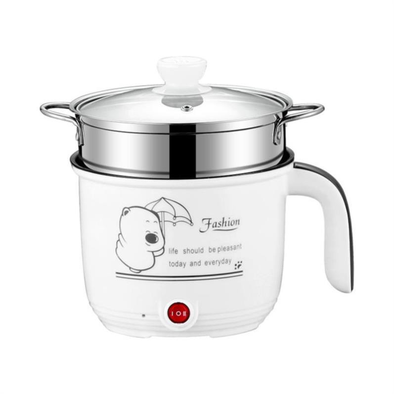Nồi Lẩu Mini Điện Kèm Giá Hấp Inox, Bát Nấu Mì, Tô Nấu Mỳ Nấu Cơm Đa Năng Có Tay Cầm Cooking Poot 1,8l ken.smartfamily