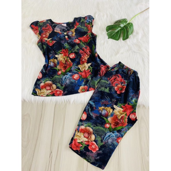 Bộ lanh tole nhung trung niên quần LỬNG tay BÚP