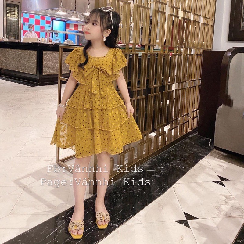 Váy công chúa tầng bi phối nơ hàng siêu đẹp cho bé