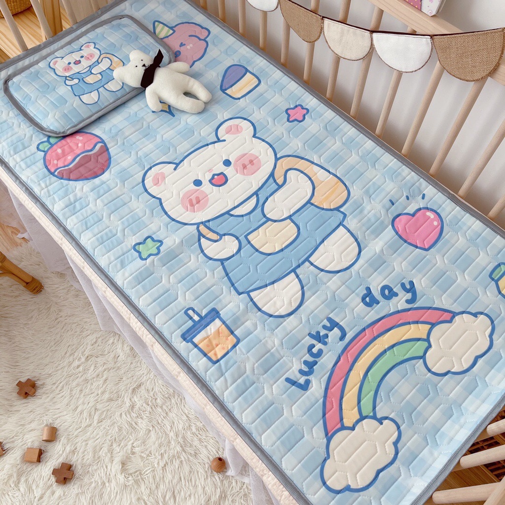 (8 MÀU TẶNG KÈM GỐI) Chiếu Điều Hoà Cao Su Non Tặng Kèm Gối Cho Bé In Hình 5D