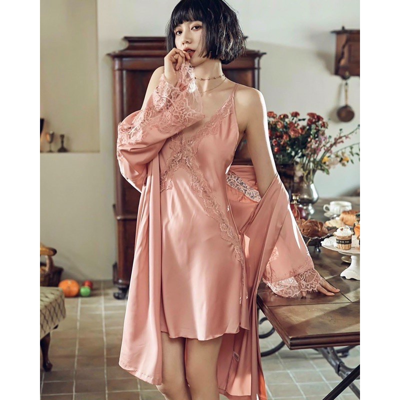 D0161-SET ÁO CHOÀNG + ĐẦM NGỦ LỤA SATIN TRƠN BASIC (KHÔNG TÁCH SET)- SEXY, GỢI CẢM & QUYẾN RŨ - HOTSALE QUẢNG CHÂU !
