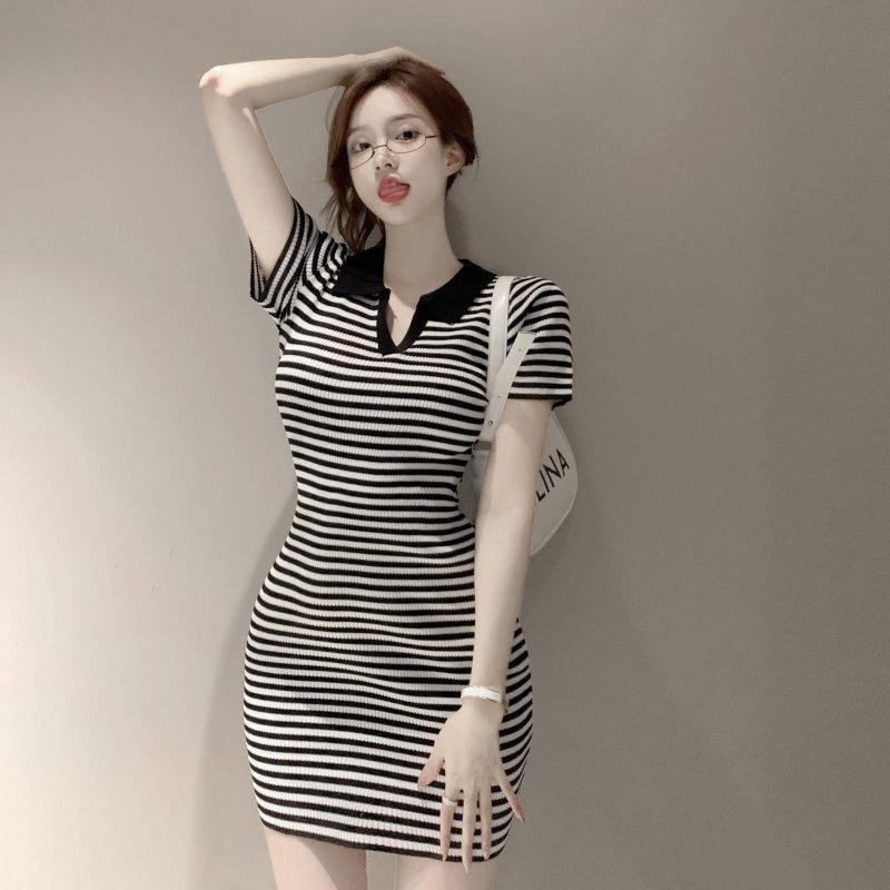 Váy Polo Nữ Kẻ Sọc Đầm Công Sở Trẻ Trung Thun Suông Ôm Body Thiết Kế Cao Cấp
