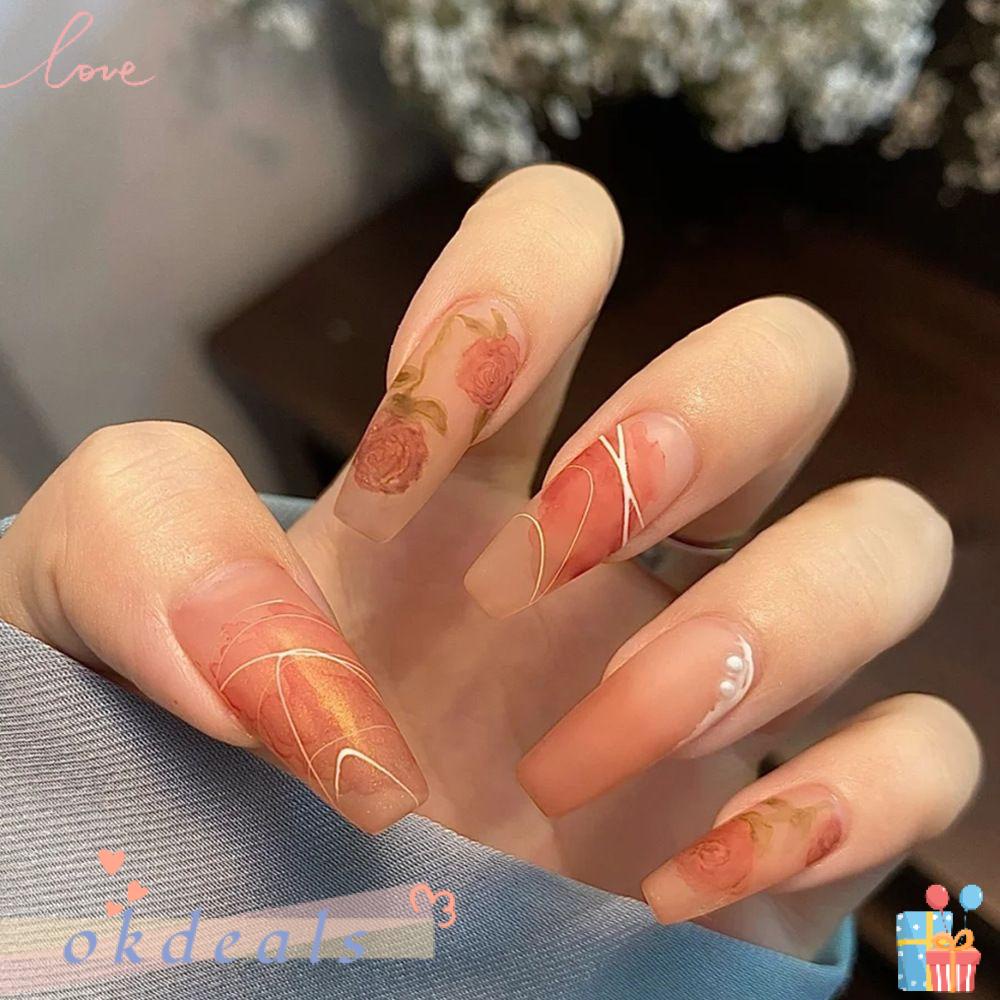 ღOKDEALSღ 24pcs/Box Press On Nails Bow Coffin False Nails Artificial Nail Tips Wearable Detachable Manicure Tool French Ballerina Full Cover Fake Nails