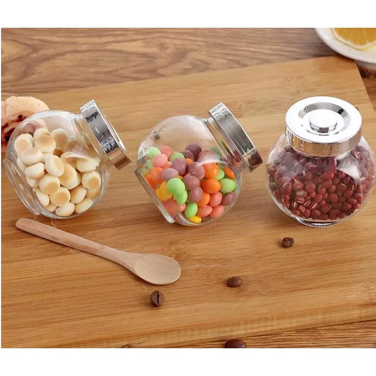 Hũ thủy tinh đựng gia vị nắp bạc nằm nghiêng các dung tích 50ml/180ml/380ml