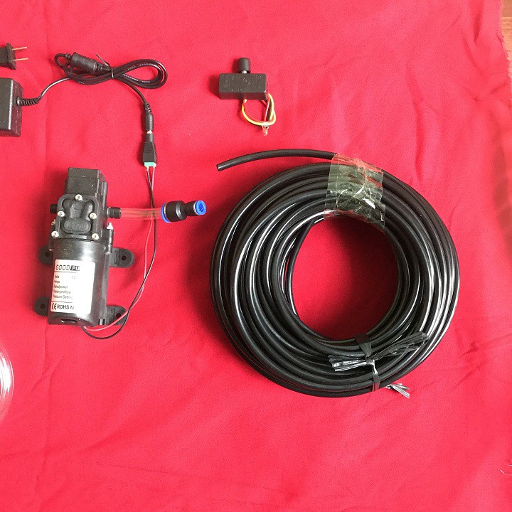 Bộ máy phun sương 10 béc đồng tưới lan,làm mát ( kèm nguồn 12v5a)