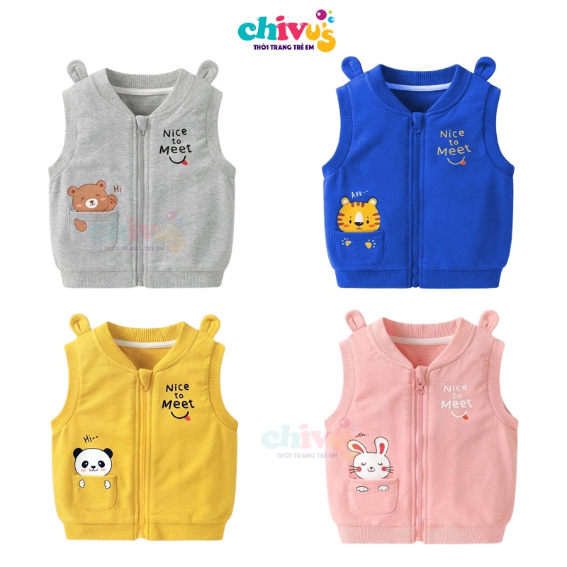 Áo gile cho bé CHIVU'sKID áo gile bé trai bé gái chất nỉ da cá họa tiết tai gấu hoạt hình dễ thương cho bé 8-22kg
