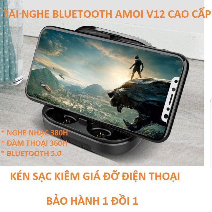 Tai nghe AMOI V12 bản QUỐC TẾ Bluetooth 5.0 cảm ứng Pin 380 giờ chống nước