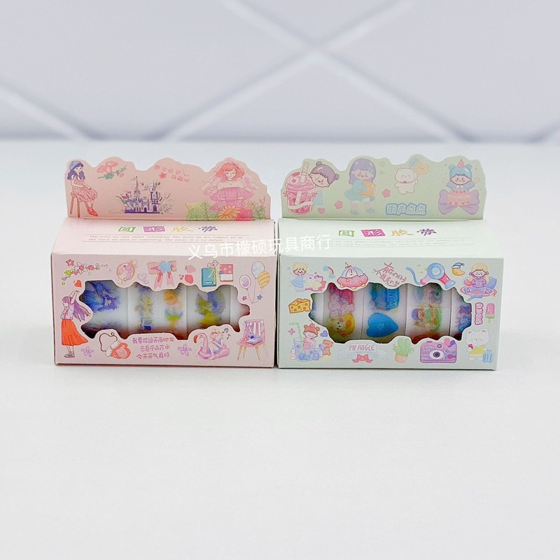 Bộ 4 Cuộn Băng Keo Sticker Họa Tiết Hoạt Hình Nhiều Màu Trang Trí Cho Bé