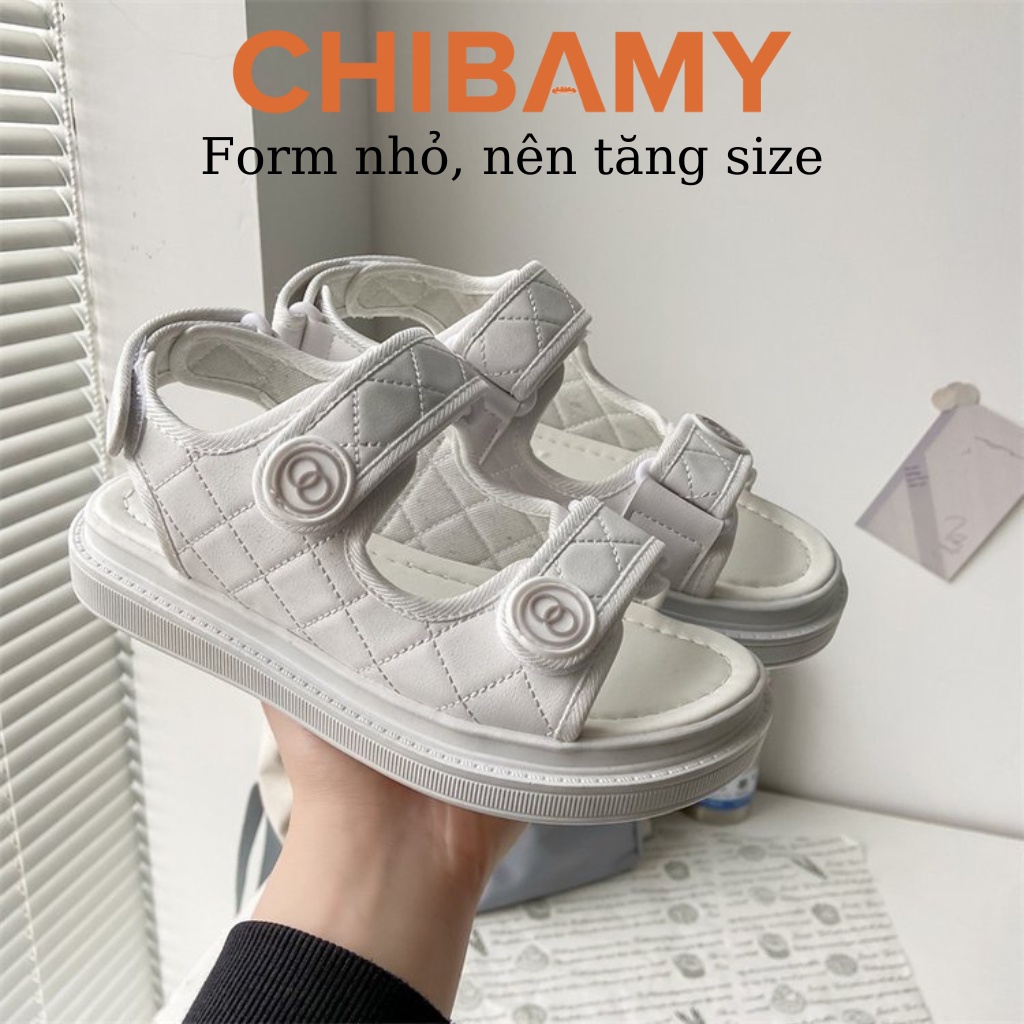 Dép sandal nữ quai dán Trần trám CHIBAMY đế bánh mì siêu nhẹ cao 3cm