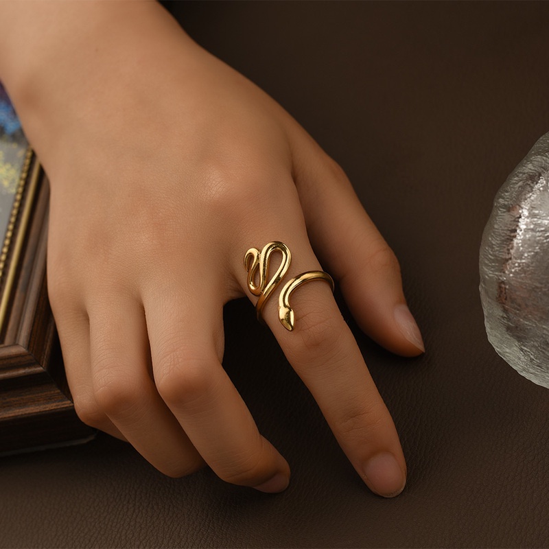 Nhẫn Hở Hình Rắn Bằng Thép Không Gỉ Có Thể Điều Chỉnh Thời Trang Cho Nữ