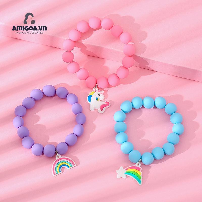 Vòng Tay Chuỗi Hạt Bằng Cao Su pvc Cao Su Mềm Mại Hình Kỳ Lân Cầu Vồng Dễ Thương Dành Cho Trẻ Em