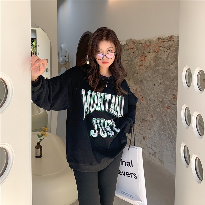 Áo Nỉ Nữ Dài Tay Cổ Tròn In Chữ Thời Trang Hàn Mới