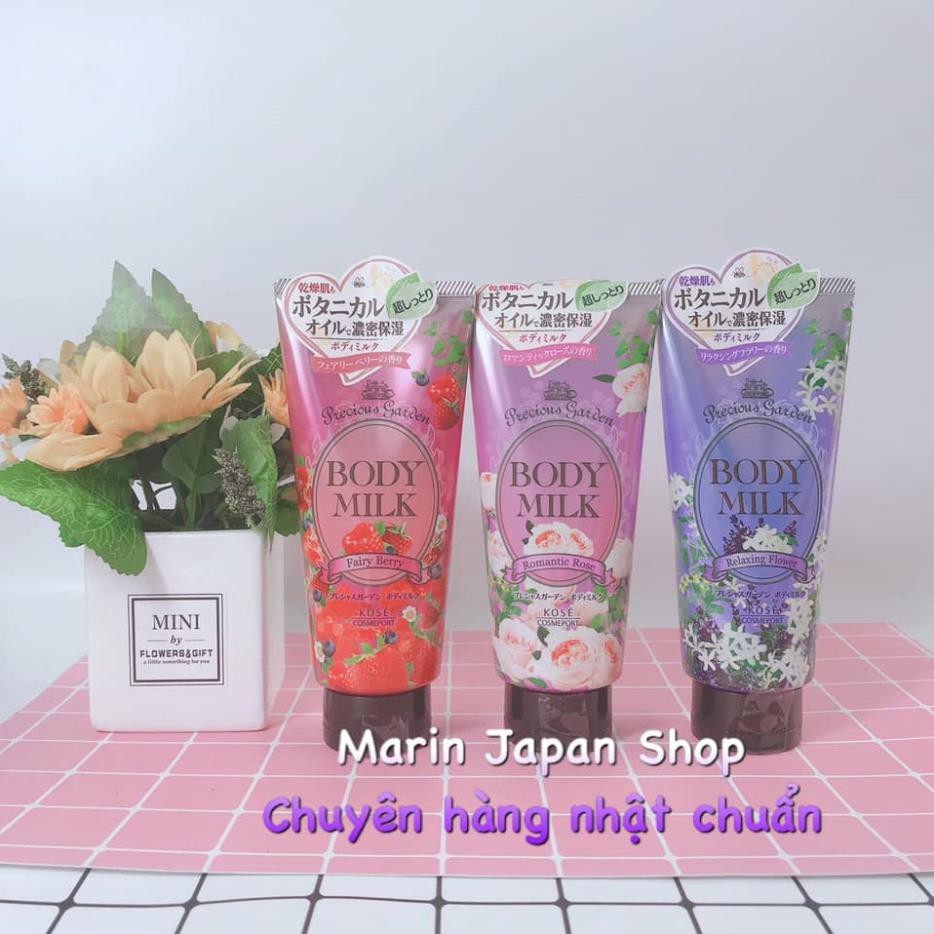 (Có bill Nhật) Kem Dưỡng Thể cấp ẩm chống nẻ da Body Milk Kose Precious Garden Nhật Bản