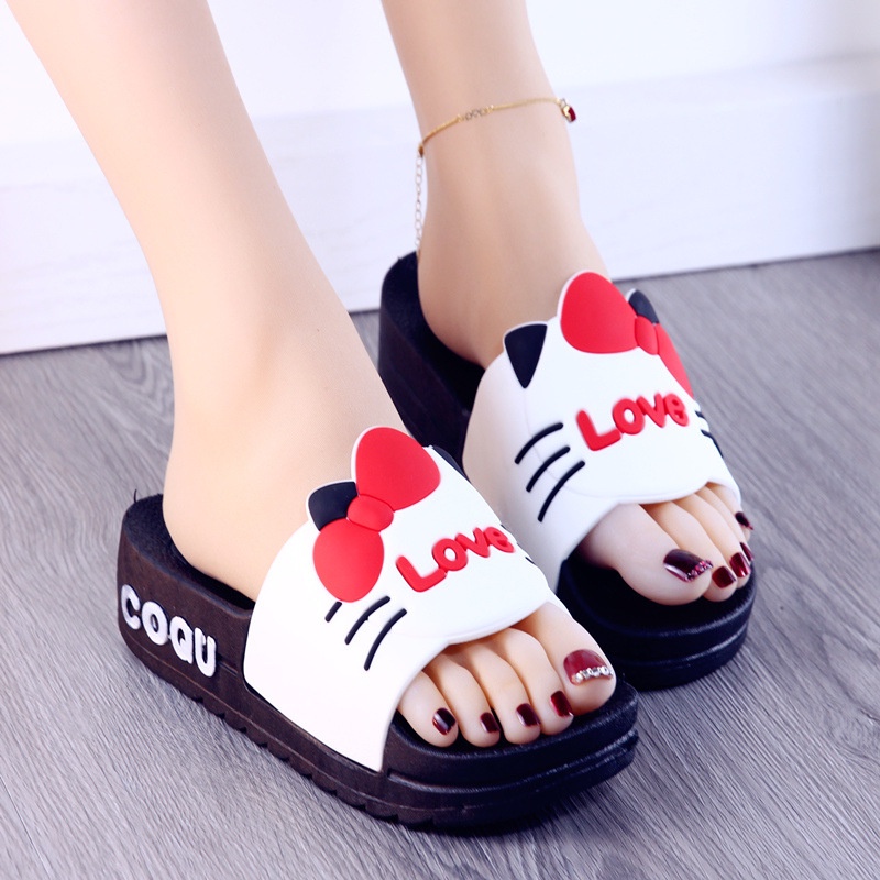Dép Đi Trong Nhà Đế Dày Họa Tiết Mèo Hoạt Hình Dễ Thương Thời Trang Mùa Hè 2021 Cho Nữ