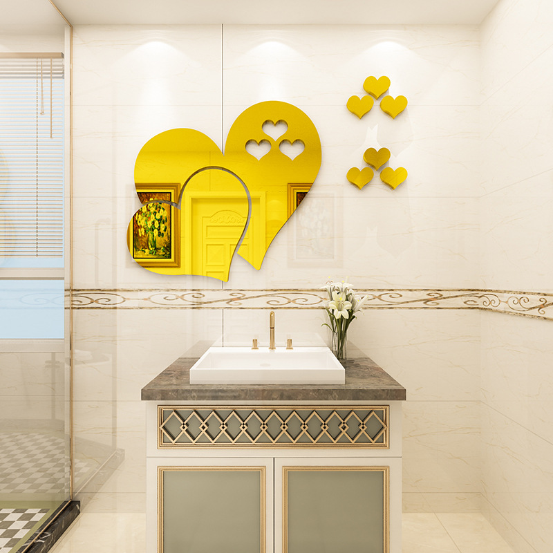 Gương Dán Tường Tự Dính Hình Trái Tim 3D