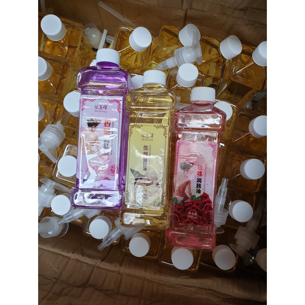 (750ml) Dầu Massage Body gừng, lavender, hoa hồng, chanh sả kèm vòi dùng massage body, cổ vai gáy tại Spa