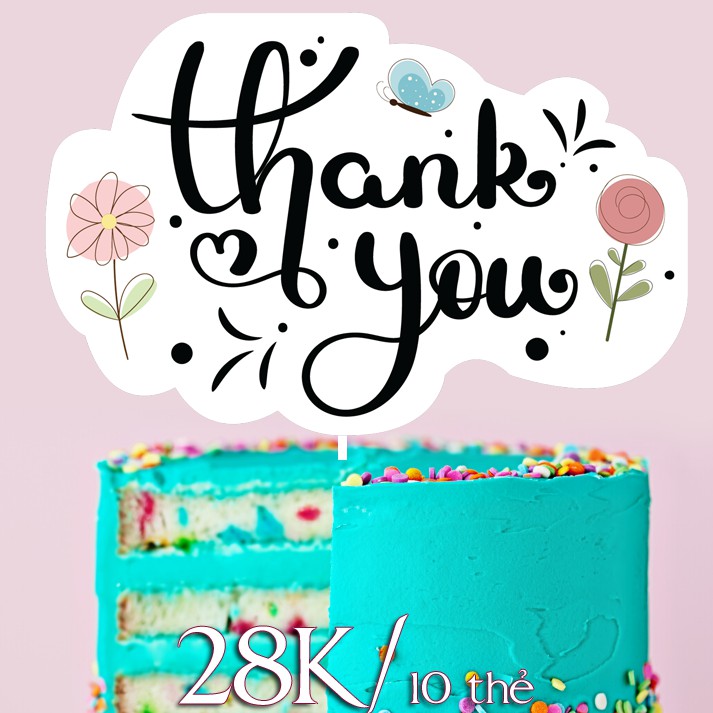 Set 10 thẻ cắm Thank you trang trí bánh kem