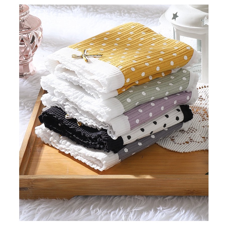 [Che tên] Quần lót cotton gân tăm chấm bi đính nơ dễ thương QL030