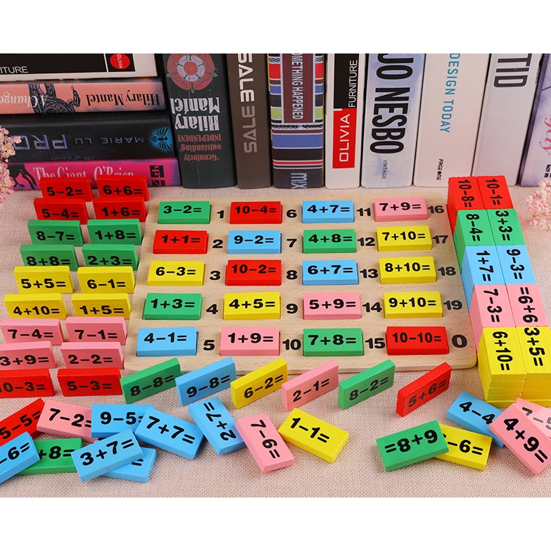 Đồ chơi Domino toán học gồm 100 chi tiết bằng gỗ - bộ đồ chơi thông minh bằng gỗ an toàn giúp bé tư duy