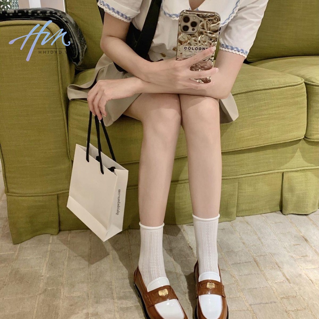 Giày Lười Da Đế Bằng Dày Dặn Cài Khóa Vàng Nhỏ Kiểu Retro Anh Quốc Thời Trang 2022 Cho Bạn Gái